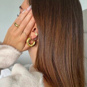 Chunky Open Gold Hoops 1.2" Non Tarnish Chunky Gold Hoops Earrings for Women